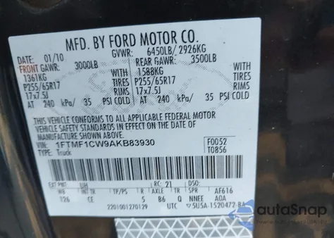 2010 Ford F-150 Stx/Xl/Xlt z USA, uszkodzony, nr VIN 1FTMF1CW9AKB83930